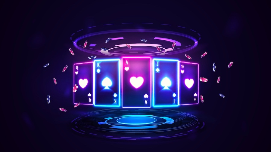 Neon, kasino, igranje, karte, poker, žetoni