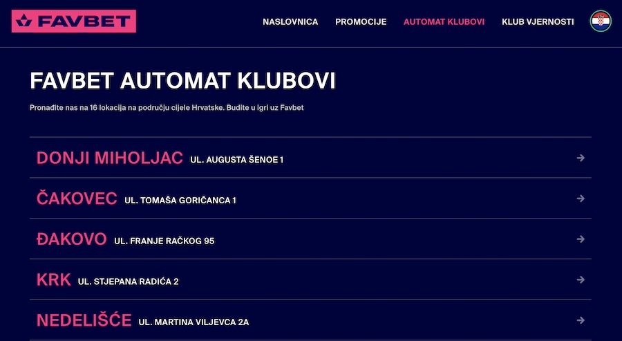 favbet automat klubovi 16 lokacija